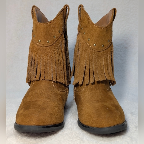 Girls Genuine Kids by Oshkosh Leather Suede Textile Fringe Western Boots Size 6 - Picture 4 of 8